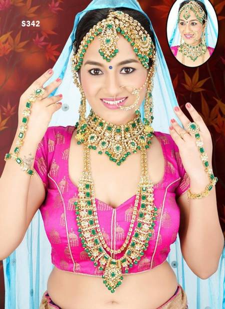 Dark Green Colour Traditional Designer Chokar And Long Necklace Bridal Set Collection 342